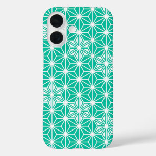 Coque Pour iPhone 16 Japonais Asanoha motif - bleu paon