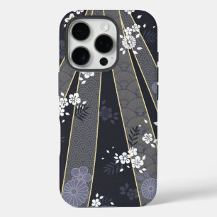 Coque iPhone 16 Pro Japonais Floral Kimono Motif Denim