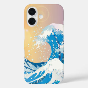 Coque Pour iPhone 16 Japonais Wave Art Sunset Ocean