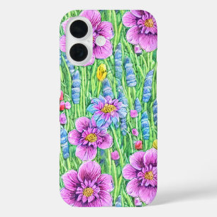 Coque Pour iPhone 16 Jardin à fleurs cool motif coloré violet vert