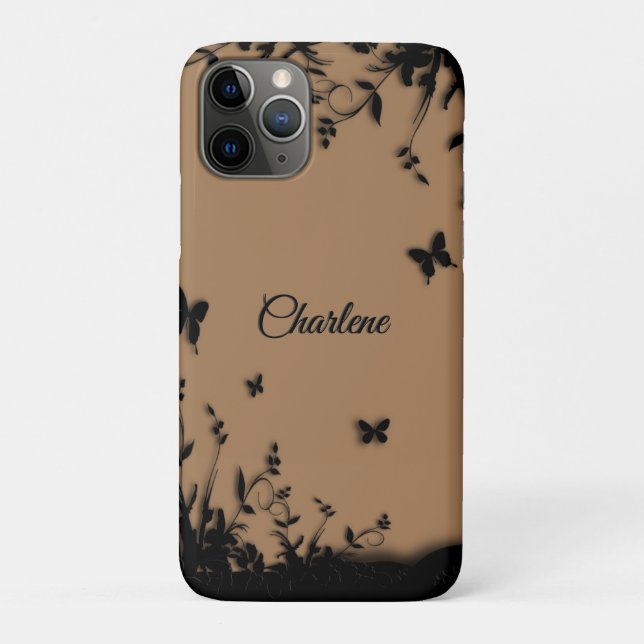 Coques Case-Mate iPhone Jardin à papillons Brown personnalisé (Dos)
