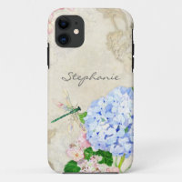 Jardin anglais, bleu et rose Hydrangeas aquarelle