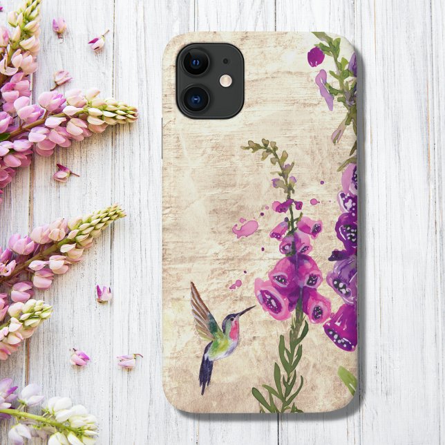 Coques Case-Mate iPhone Jardin aux fleurs de colibri et de boeuf (Hummingbird and Foxglove Flowers Garden Case-Mate iPhone Case)