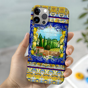 Coque Case-Mate iPhone jardin de citrons aux carreaux bleus de majolique