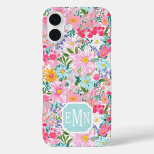 Coque Pour iPhone 16 Plus Jardin de fleurs coloré moderne monogrammé