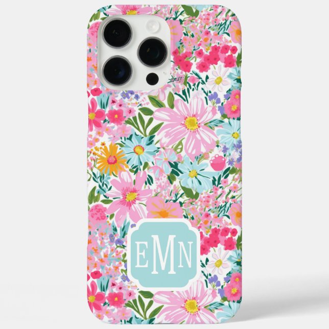 Coques Case-Mate iPhone Jardin de fleurs coloré moderne monogrammé  (Verso)