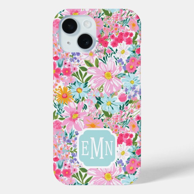Coques Case-Mate iPhone Jardin de fleurs coloré moderne monogrammé (Verso)