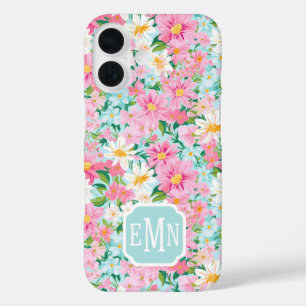 Coque Pour iPhone 16 Jardin de fleurs coloré monogrammé