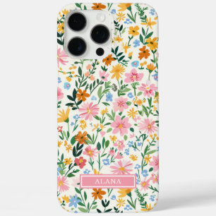 Coque iPhone 16 Pro Max Jardin de fleurs fantaisiste monogrammé
