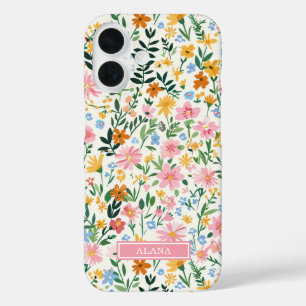 Coque Pour iPhone 16 Jardin de fleurs fantaisiste monogrammé