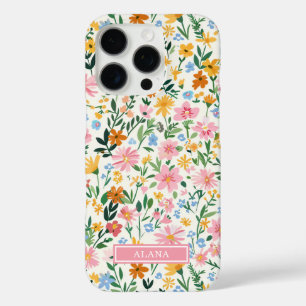 Coque iPhone 16 Pro Jardin de fleurs fantaisiste monogrammé