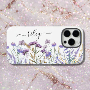Coque iPhone 16 Pro Max Jardin de fleurs sauvages mauves à l'aquarelle Mon
