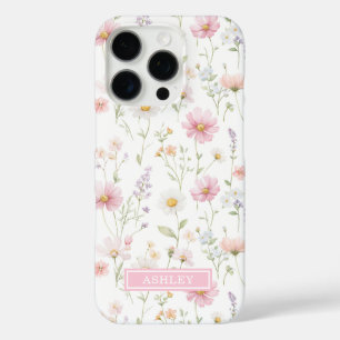 Coque iPhone 16 Pro Jardin de fleurs sauvages roses personnalisé