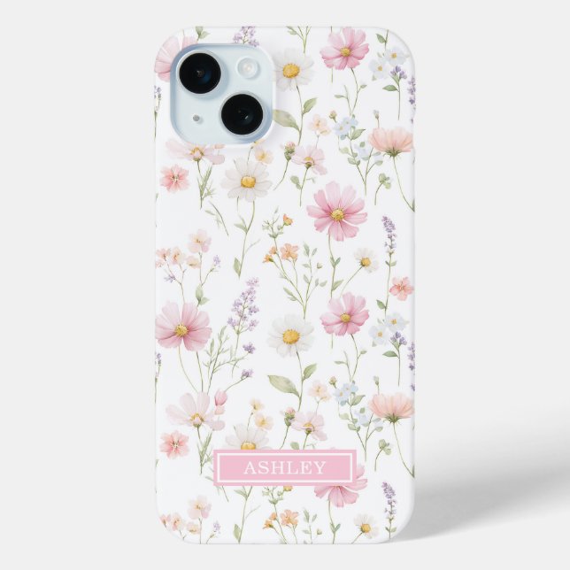 Coques Case-Mate iPhone Jardin de fleurs sauvages roses personnalisé (Verso)