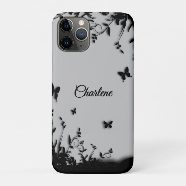 Coques Case-Mate iPhone Jardin de papillons gris personnalisé (Dos)