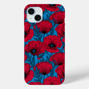Coque Case-Mate iPhone Jardin de pavot rouge sur bleu