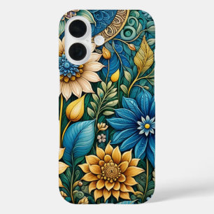 Coque Pour iPhone 16 Jardin de tournesol bleu mignonne Girly Art Abstra