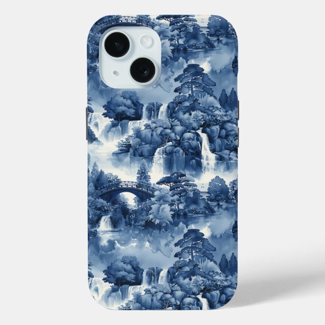 Coques Case-Mate iPhone Jardin d'eau japonais en porcelaine blanche bleue (Verso)