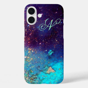 Coques iPhone 16 Plus JARDIN DES OMBRES PERDUES - Turquase Bleue Monogra