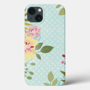 Coque Case-Mate iPhone Jardin floral, arrière - plan bleu