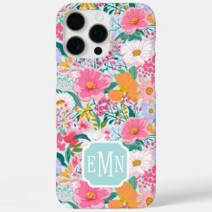 Coque iPhone 16 Pro Max Jardin Floral Coloré Moderne Monogrammé