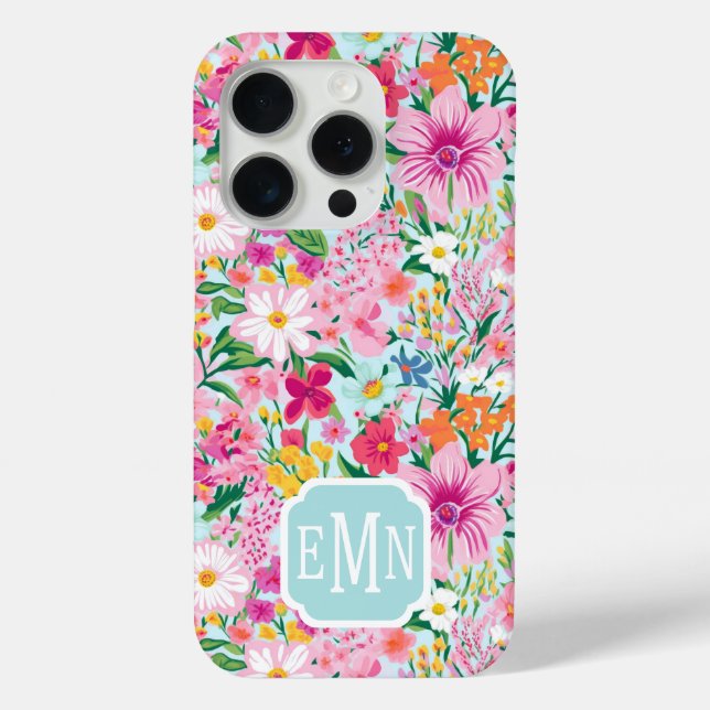 Coques Case-Mate iPhone Jardin Floral Coloré Monogrammé (Verso)