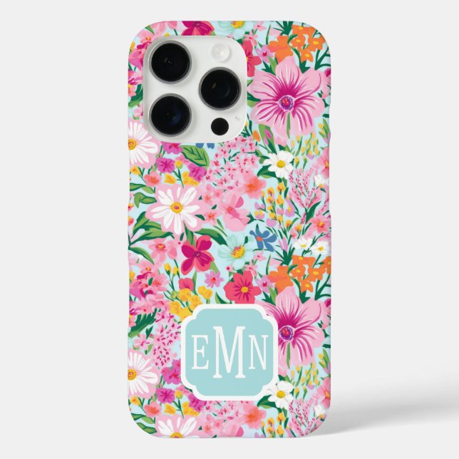 Coques Case-Mate iPhone Jardin Floral Coloré Monogrammé (Verso)
