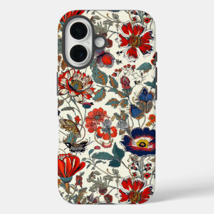 Coque Pour iPhone 16 Jardin floral en rouge et bleu foncé