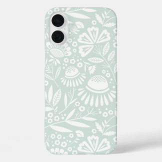 Coque Pour iPhone 16 Plus Jardin géométrique Floral en blanc sur Mint pâle