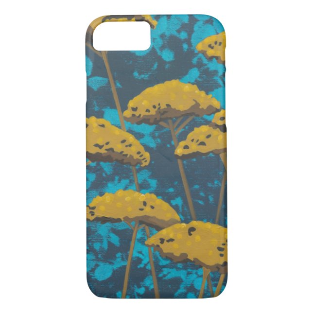 Coques Case-Mate iPhone Jardin Golden Yarrow avec Arrière - plan bleu (Dos)
