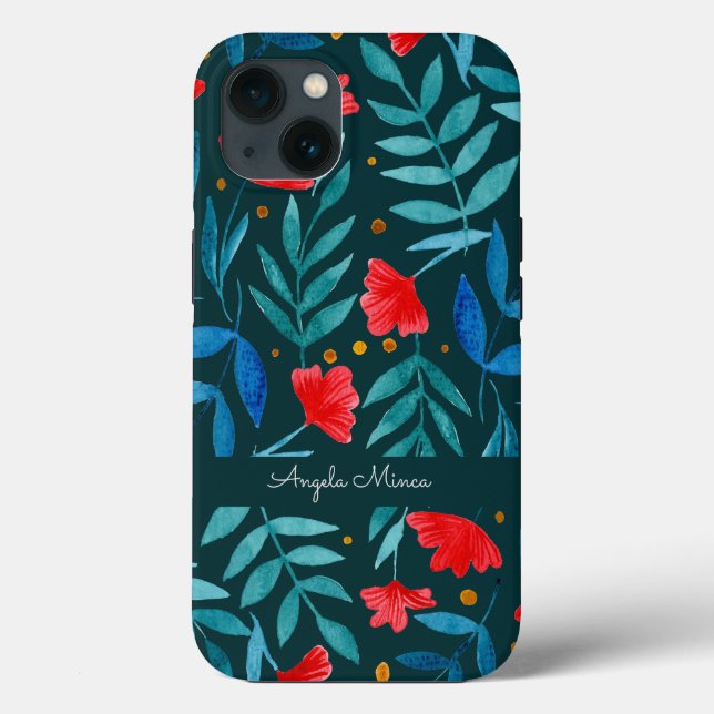 Coques Case-Mate iPhone Jardin magique - turquoise foncé et rouge (Verso)