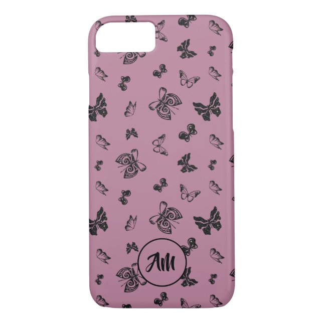 Coques Case-Mate iPhone Jardin papillon violet et noir (Dos)