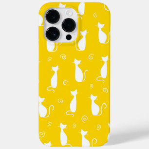 COQUE Case-Mate iPhone JAUNE AVEC MOTIF CHAT SITTING BLANC