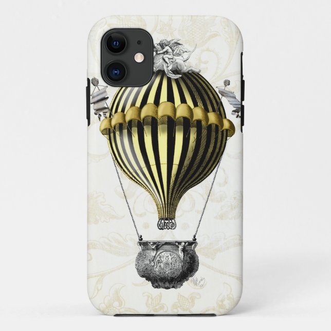 Coques Case-Mate iPhone Jaune baroque de noir de ballon (Dos)