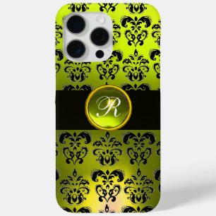 COQUE Case-Mate iPhone JAUNE BLACK DAMASK GEM STONE MONOGRAM