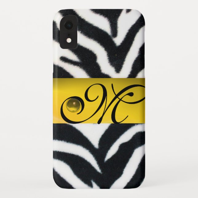 Coques Case-Mate iPhone JAUNE BLACK ZEBRA FUR MONOGRAM, Topaz (Dos)