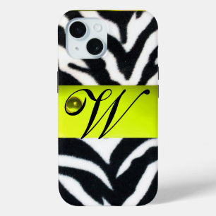 Coque Pour iPhone 15 JAUNE BLACK ZEBRA FUR MONOGRAM, Topaz