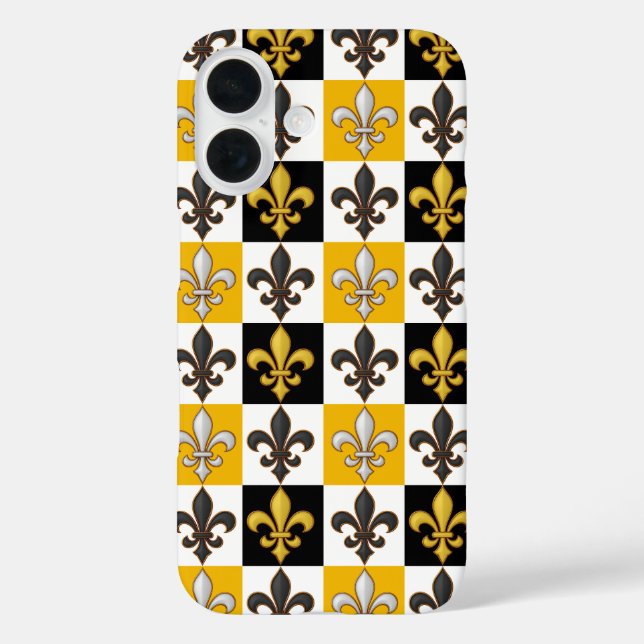Coques Case-Mate iPhone Jaune Blanc À damiers Fleur de lis Design (Verso)