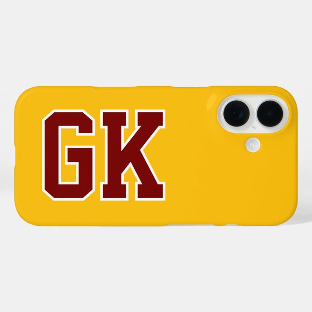 Coques Case-Mate iPhone Jaune Collège Bourgogne Monogramme Initiales (Verso (horizontal))