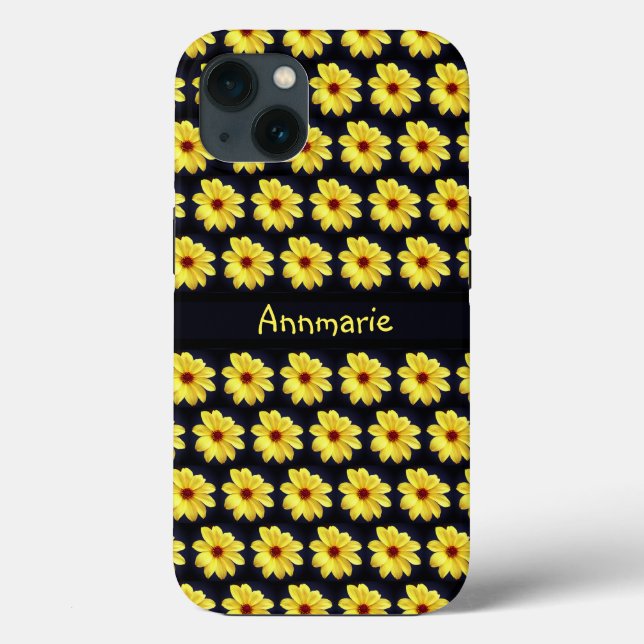 Coques Case-Mate iPhone Jaune Dahlia Élégant Monogramme Fleur (Verso)