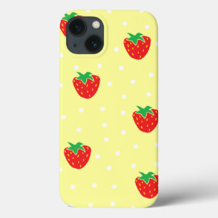 iPhone 13 Coque Jaune de fraises et de pois