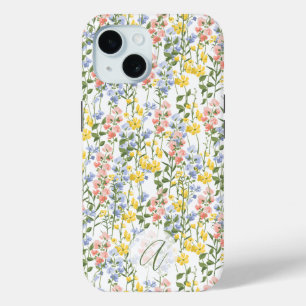 Coque Case-Mate iPhone Jaune d'été Pêche Fleur Sauvage Monogramme Initial