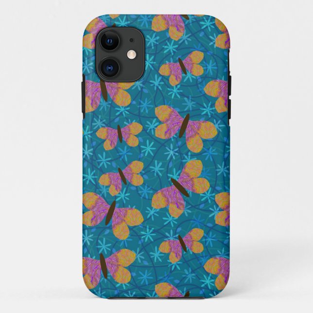 Coques Case-Mate iPhone Jaune et cas de l'iPhone 5 de papillons de Fuschia (Dos)