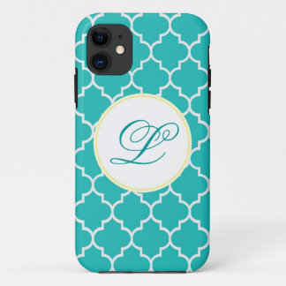 Coques Pour iPhone Jaune et monogramme Quatrefoil d'Aqua