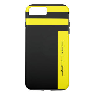 Coque iPhone 8 Plus/7 Plus Jaune et noir minimaliste bande Nom personnalisé T