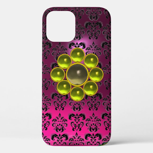 Coques Case-Mate iPhone JAUNE GRISE EN PIERRE MON rose Fuchsia noir Damask (Verso)