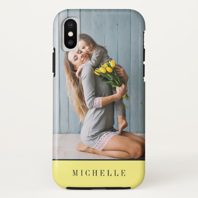 Coques Case-Mate iPhone Jaune | Monogramme personnalisé photo verticale (Dos)