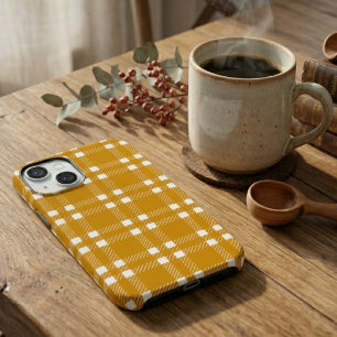 Coque Case-Mate iPhone Jaune Moutarde Rétro et Carreaux Texturés Blancs