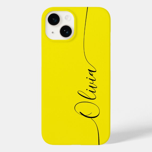 Coques Case-Mate iPhone Jaune Noir Élégant Calligraphie Nom du script (Verso)