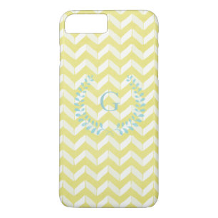 Coque iPhone 8 Plus/7 Plus Jaune pastel chic Chevron Monogramme personnalisé